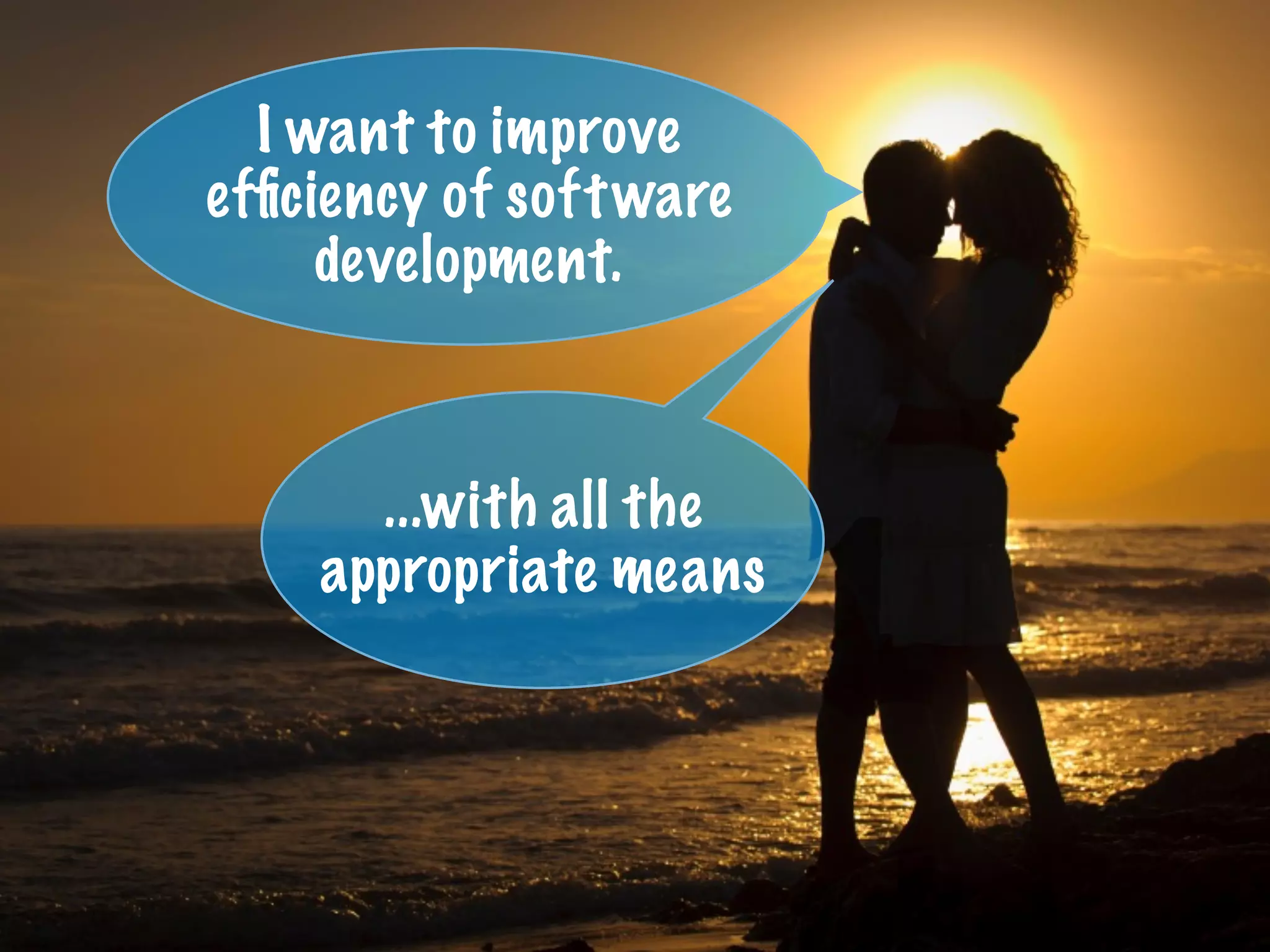 I want to improve
efﬁciency of software
development.
...with all the
appropriate means
 