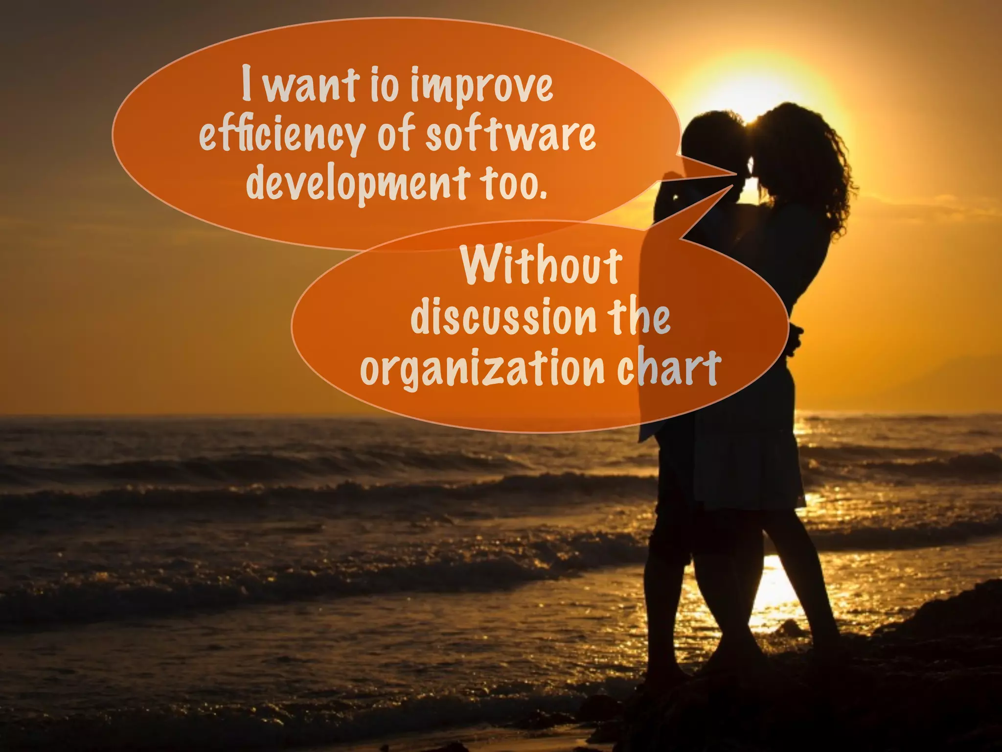 I want io improve
efﬁciency of software
development too.
Without
discussion the
organization chart
 