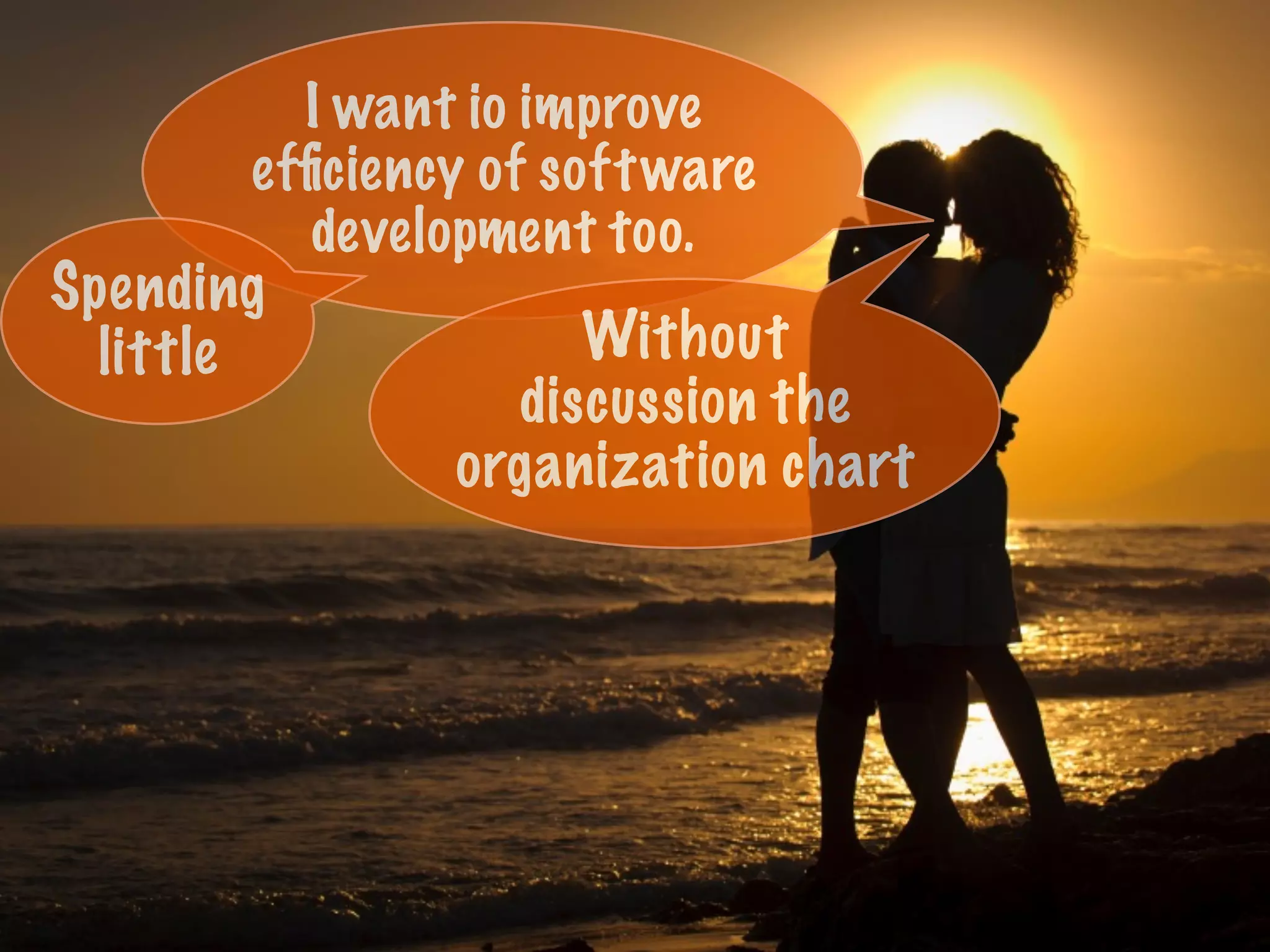 I want io improve
efﬁciency of software
development too.
Without
discussion the
organization chart
Spending
little
 