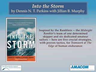 Into the Storm
by Dennis N. T. Perkins with Jillian B. Murphy




                 Inspired by the Ramblers -- the Midnight
                     Rambler's team of one determined
                    skipper and six dedicated amateur
                 sailors -- here are five crucial strategies,
                  with proven tactics, for Teamwork at The
                         Edge of human endurance:
 