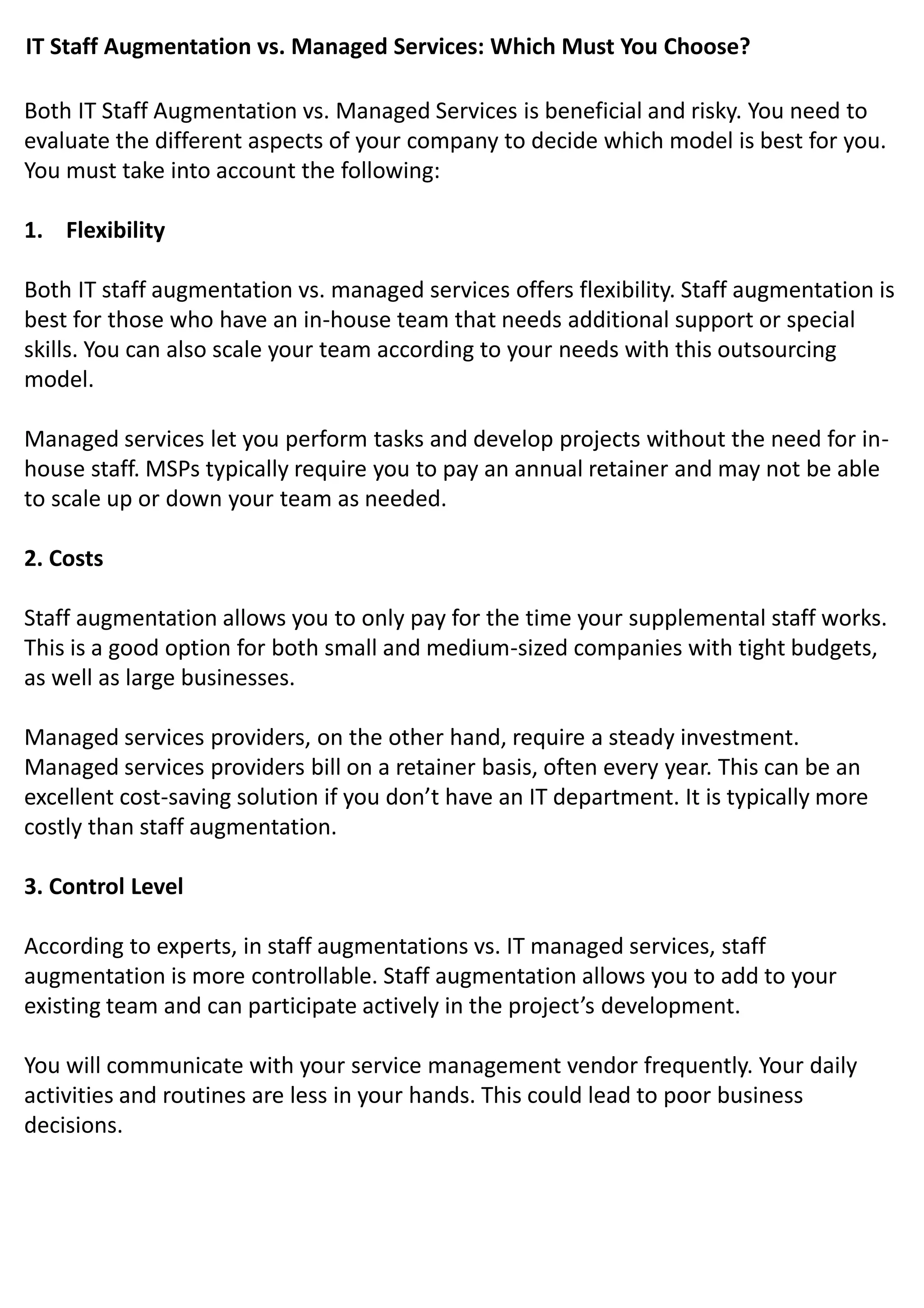IT Staff Augmentation vs. Managed Services – What to Choose for Your ...