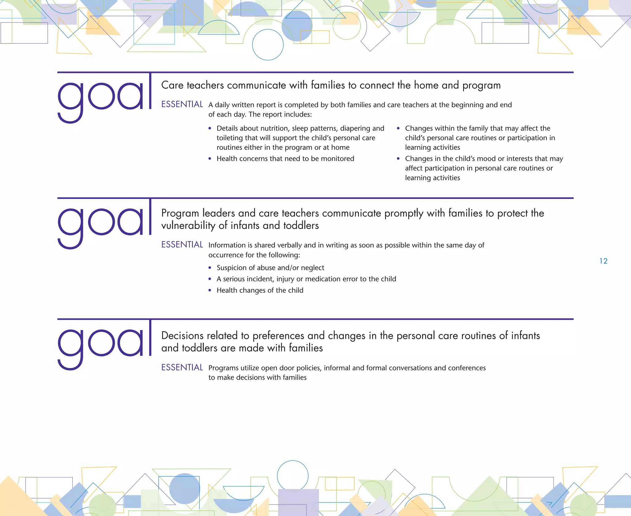 professional practice
 competencies
my care teacher understands i have a lot                                     13

of learning to do. she knows what i like
to play with – she knows exactly what
i need. she understands that
babies don’t learn in exactly the
same way and that each of us is a
little different. she works together
with my family to find out how i learn at home.

                                             professional practice  competencies
 
