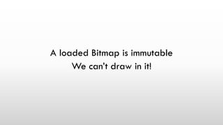 A loaded Bitmap is immutable
We can’t draw in it!
 