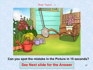 27
Brain Teasers 2
Can you spot the mistake in the Picture in 15 seconds?
See Next slide for the Answer
 