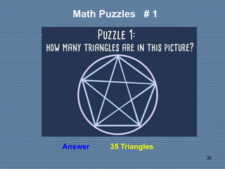 38
Math Puzzles # 1
Answer 35 Triangles
 