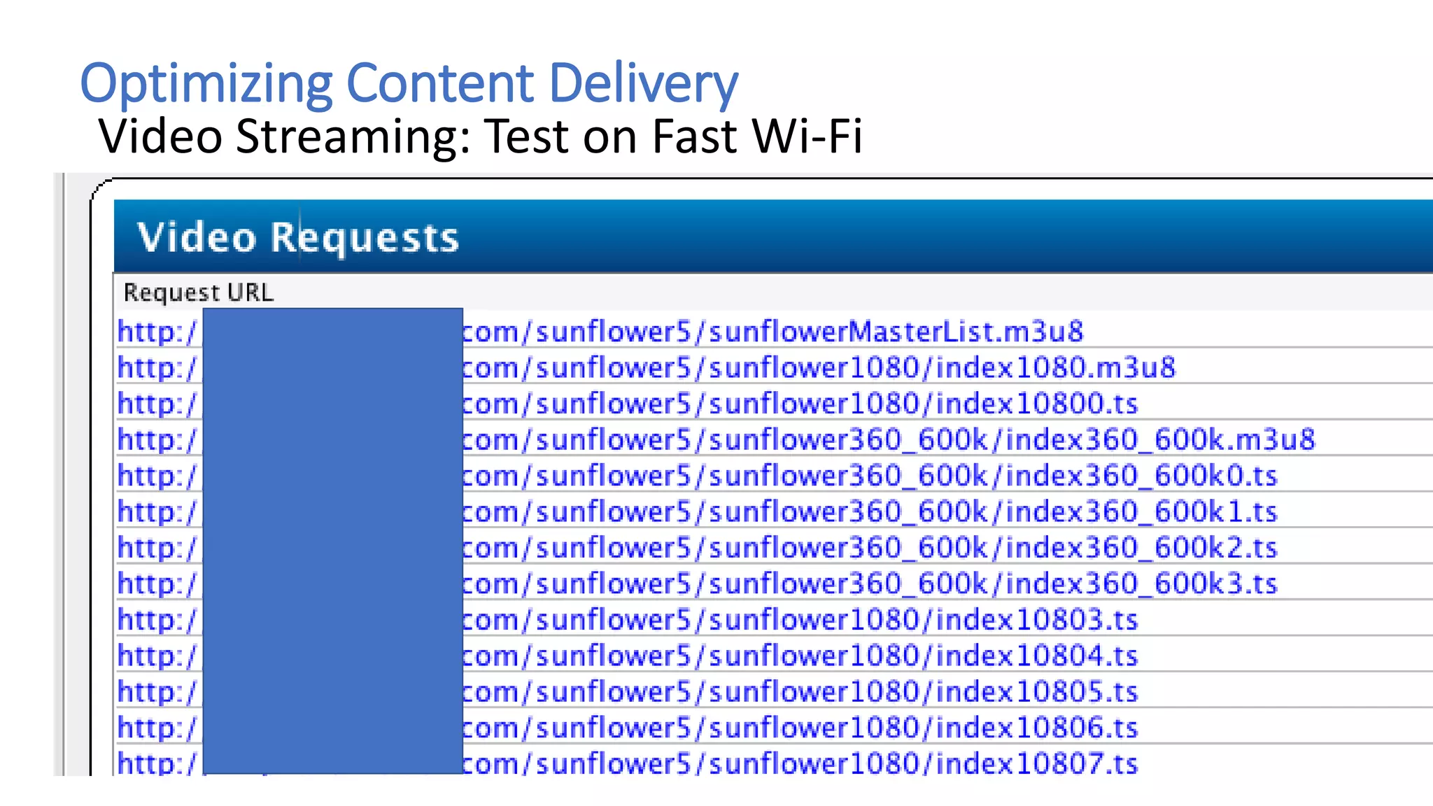 Optimizing Content Delivery
Video Streaming: Test on Fast Wi-Fi
 