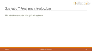Strategic IT Programs Introductions
List here the what and how you will operate
6/18/2017 COPYRIGHT 2017, ITEFFECTIVITY 42
 