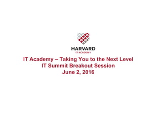 IT Academy – Taking You to the Next Level
IT Summit Breakout Session
June 2, 2016
 