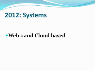 2012: SystemsWeb 2 and Cloud based 