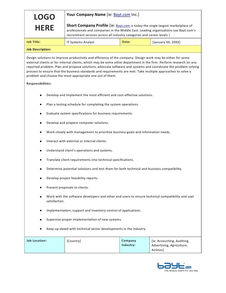 computer systems analysts job description