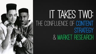 IT TAKES TWO:
THE CONFLUENCE OF CONTENT
STRATEGY
& MARKET RESEARCH
 