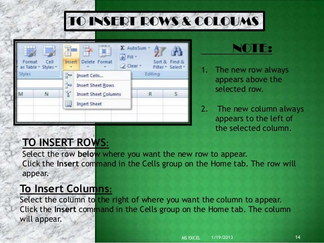 TO INSERT ROWS & COLOUMS                                                                  NOTE:                           ...