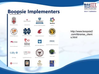 Boopsie Implementers 
http://www.boopsie2 
.com/libraries_client 
s.html 
 