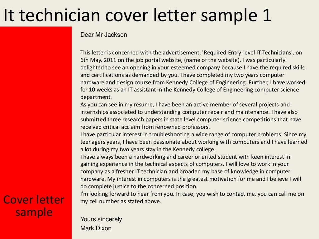 It technician cover letter