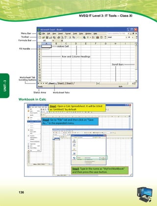 136
Unit-3
NVEQ IT Level 3: IT Tools – Class XI
Workbook in Calc
 