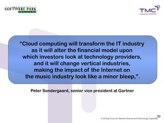 “Cloud computing will transform the IT industry
    as it will alter the financial model upon
 which investors look at tec...