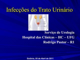 Infe cções do Trato Urinário Serviço de Urologia Hospital das Clínicas – HC – UFG Rodrigo Pastor – R1 Goiânia, 05 de Abril de 2011 