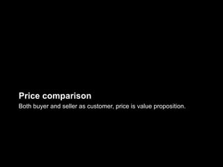 Price comparison
Both buyer and seller as customer, price is value proposition.
 