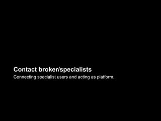 Contact broker/specialists
Connecting specialist users and acting as platform.
 
