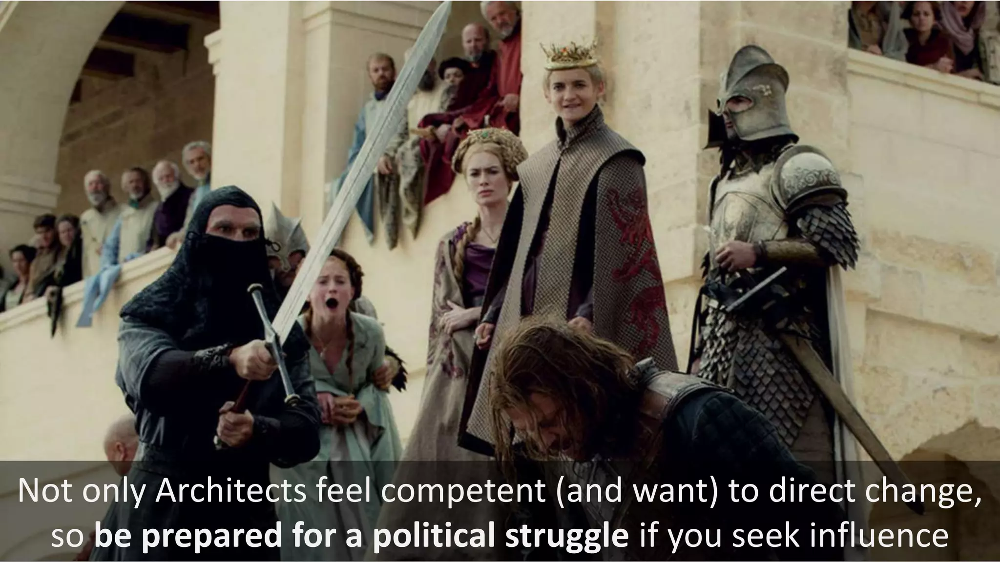 Not only Architects feel competent (and want) to direct change,
so be prepared for a political struggle if you seek influence
 