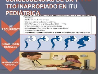 CONSECUENCIAS DE DX Y
CONSECUENCIAS DE DX Y TTO
INAPROPIADO EN EN
TTO INAPROPIADOITU ITU
PEDIÁTRICA
PEDIÁTRICA
UTI
RECURRENTE

CICATRICES
RENALES

HIPERTENSIÓN
ARTERIAL

 