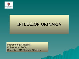 INFECCIÓN URINARIA Microbiología Integral Enfermería. 2009 Docente : TM Marcela Sánchez 