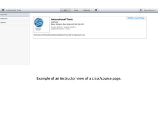 Example of an instructor view of a class/course page.