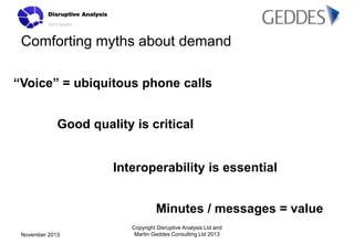 Comforting myths about demand
“Voice” = ubiquitous phone calls
Good quality is critical

Interoperability is essential
Min...