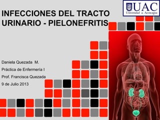 INFECCIONES DEL TRACTO
URINARIO - PIELONEFRITIS
Daniela Quezada M.
Práctica de Enfermería I
Prof. Francisca Quezada
9 de Julio 2013
 