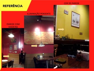 REFERÊNCIA
ILUMINAÇÃO	
  PENDENTE	
  
COR	
  DE	
  PAREDE	
  
PAREDE	
  COM	
  
MADEIRA	
  
 