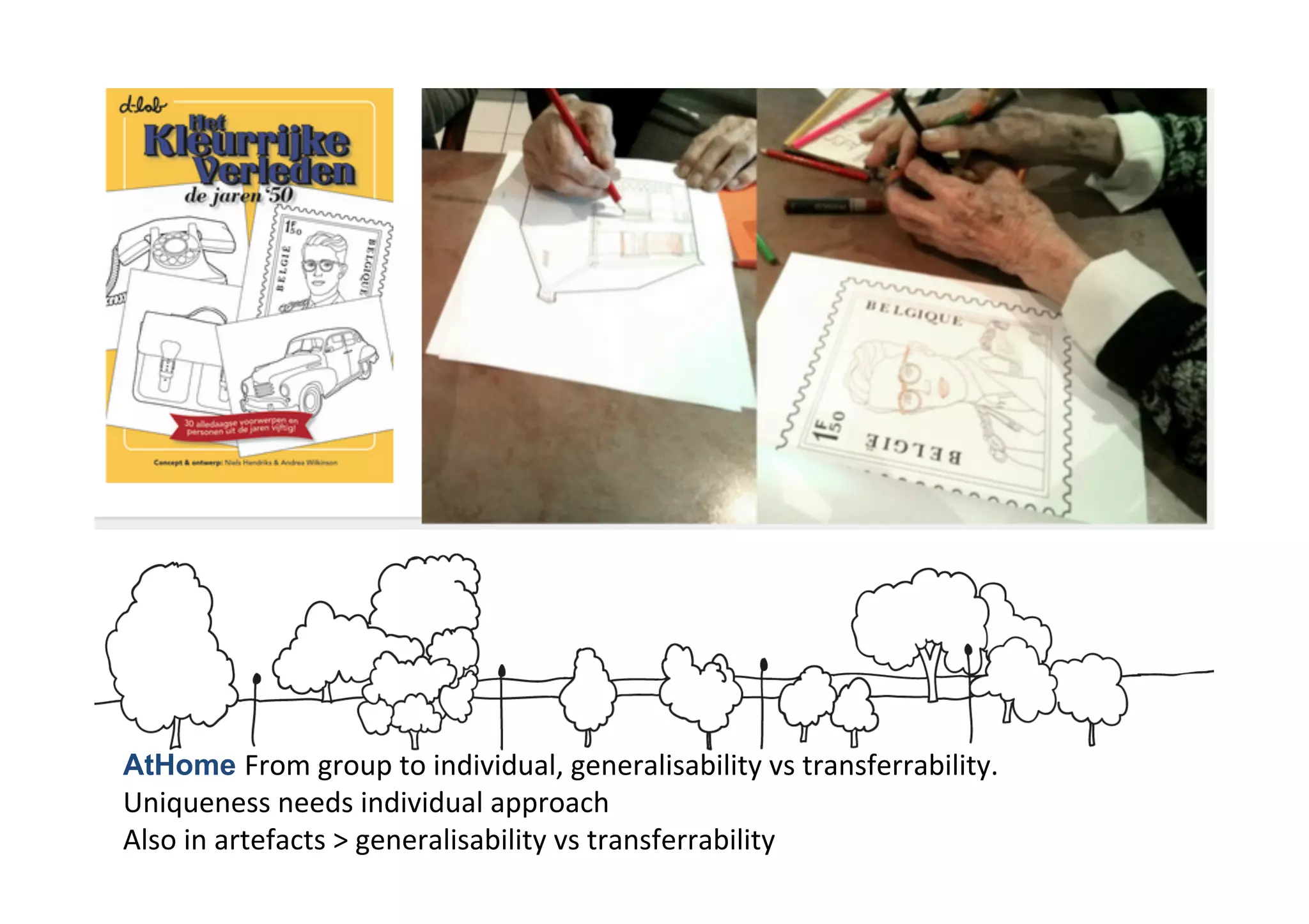 AtHome From	
  group	
  to	
  individual,	
  generalisability	
  vs	
  transferrability.	
  
Uniqueness	
  needs	
  individual	
  approach	
  
Also	
  in	
  artefacts	
  >	
  generalisability	
  vs	
  transferrability	
  
 