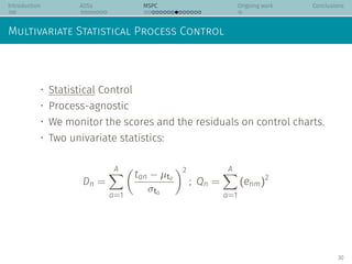 Introduction ADSs MSPC Ongoing work Conclusions
Multivariate Statistical Process Control
• Statistical Control
• Process-a...