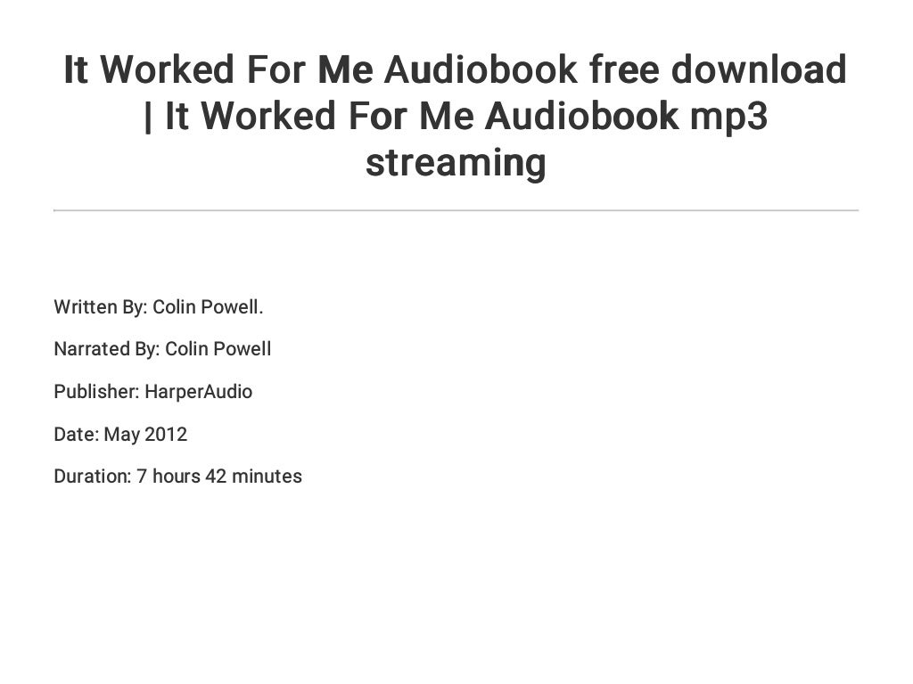 It Worked For Me Audiobook free download | It Worked For Me Audiobook ...