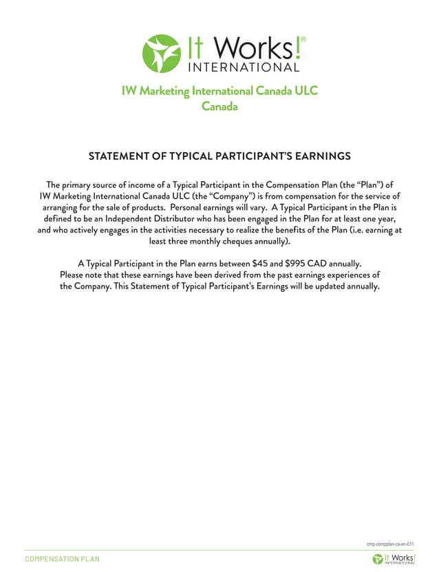 It works canada compensation plan it works canada distributor pdf