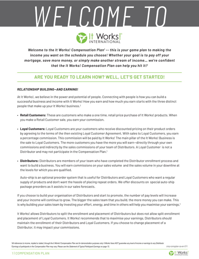 It works canada compensation plan it works canada distributor pdf