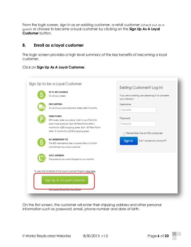 it works shopping and enrollment process it works login page