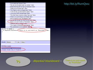 http://bit.ly/RumQwu
http://bit.ly/RumQwu

?s
?s

dbpedia2:blackboard

“There is no such month
“There is no such month
as “Rocktober”
as “Rocktober”

 