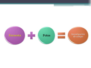 Investigación
Encuesta   Fotos     de campo
 