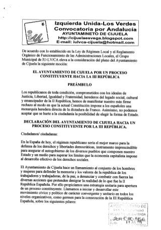 Iu mocion el ayuntamiento de cijuela por un proceso constituyente hacia la iii republica