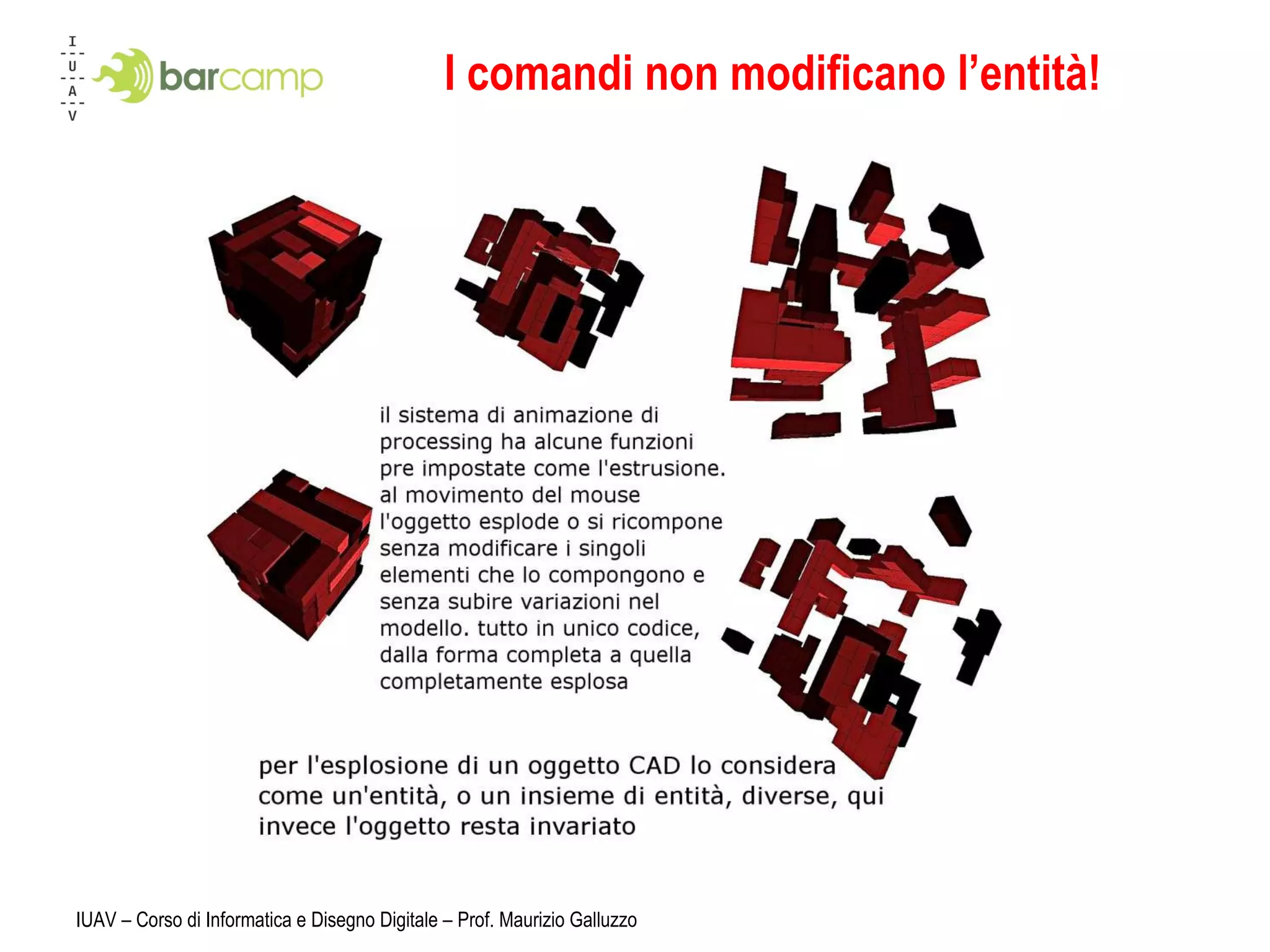 I comandi non modificano l’entità! IUAV – Corso di Informatica e Disegno Digitale – Prof. Maurizio Galluzzo 