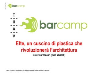 Efte, un cuscino di plastica che rivoluzionerà l’architettura Caterina Vaccari (mat. 268898) IUAV – Corso di Informatica e Disegno Digitale – Prof. Maurizio Galluzzo 
