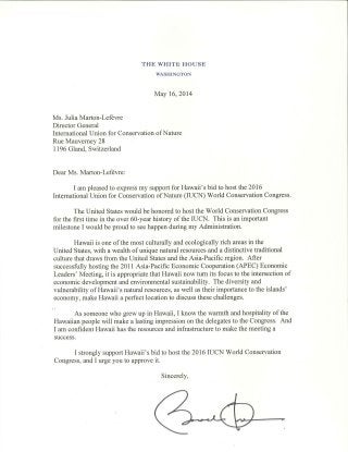 Pres. Obama's Letter of Support to the IUCN