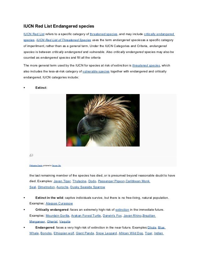 Iucn Red List Endangered Species Iucn Red List Endangered Species