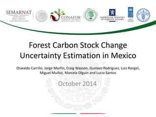 Forest Carbon Stock Change
Uncertainty Estimation in Mexico
Oswaldo Carrillo, Jorge Morfín, Craig Wayson, Gustavo Rodríguez, Luis Rangel,
Miguel Muñoz, Marcela Olguín and Lucio Santos
October 2014
 
