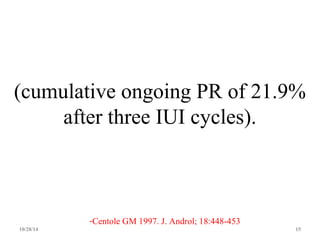 (cumulative ongoing PR of 21.9% 
after three IUI cycles). 
-Centole GM 1997. J. Androl; 18:448-453 
10/28/14 15 
 