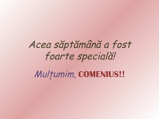 Acea săptămână a fost
foarte specială!
Mulţumim, COMENIUS!!

 