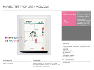 Launch of Somersby cider on the ukrainian market To create a platform for bringing cider into the TA’s
interest-zone. Buiding knowledge about the prod-
uct as something even more interesting than beer
Project
Client
Somersby Ukraine
Somersby
Results
1658 followers
somersby.ua
Tasks
To build brand
awareness about
Somersby cider
To build brand image
in social networks
Contest «CiderLady» Contest «CiderTIME» Web-site
While brainstorming, we came to the conclusion
that the brand’s TA is absolutely unaware of cider.
In order to draw the TA’s attention, a fairy tale
themed website was created as well as a facebook
page. Later we decided to build awereness by a
big quantity of entertaining games based on the
history of cider
MY CONTRIBUTION
Selection of SMM tools, style and
activation development (contests)
BACKGROUND CHALLENGE SOLUTION
SMM. SOMERSBY (COXO AGENCY)
 