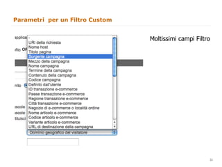 Parametri per un Filtro Custom


                                 Moltissimi campi Filtro




                                                    33
                                                         33
 