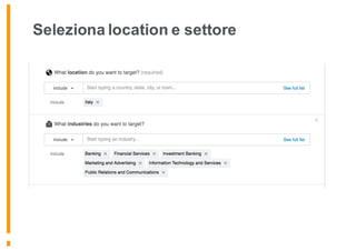 Seleziona location e settore
 