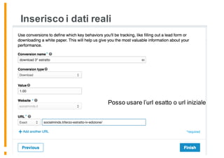 Inserisco i dati reali
Posso usare l’url esatto o url iniziale
 